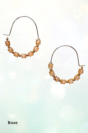 ROUND SEMI PRECIOUS BEAD STATIONED HOOP EARRING