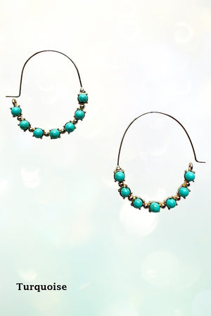 ROUND SEMI PRECIOUS BEAD STATIONED HOOP EARRING