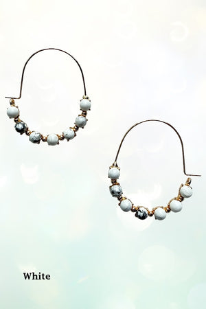 ROUND SEMI PRECIOUS BEAD STATIONED HOOP EARRING