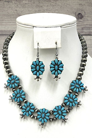 Western Floral Link Gem Ball Beaded Necklace Set