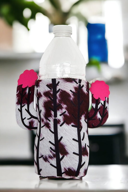 Cow Print Floral Accent Bottle Cooler