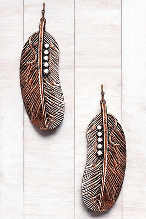 ETCHED LEAF STUDDED ACCENT DANGLE EARRING