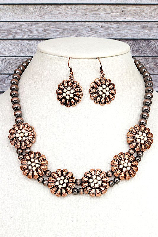 FLORAL ETCHED ORNATE LINK NECKLACE SET