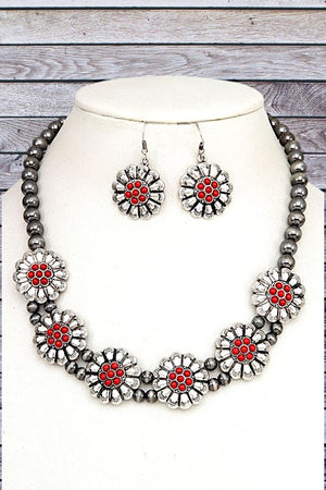 FLORAL ETCHED ORNATE LINK NECKLACE SET