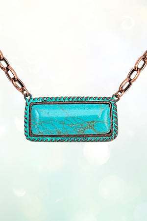 WESTERN RECTANGULAR FRAMED GEM NECKLACE AND EARRING SET