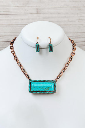 WESTERN RECTANGULAR FRAMED GEM NECKLACE AND EARRING SET
