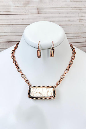 WESTERN RECTANGULAR FRAMED GEM NECKLACE AND EARRING SET