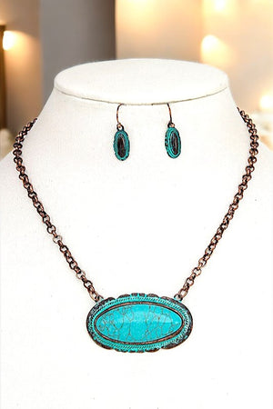 Western Oval Framed Gem Pendant Necklace Set