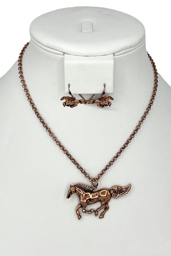 Western Horse Pendant Necklace Set