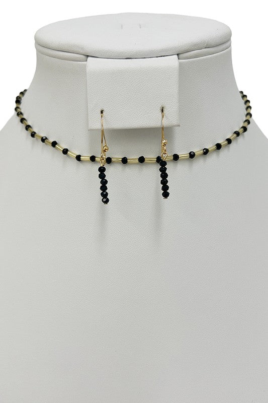 Faceted Glass Bead Bar Choker Necklace Set