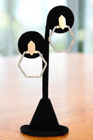 HEXAGON RHINESTONE PAVE POST EARRING