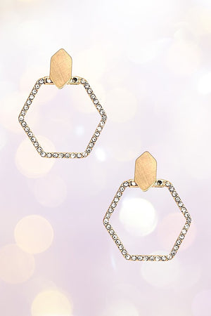 HEXAGON RHINESTONE PAVE POST EARRING