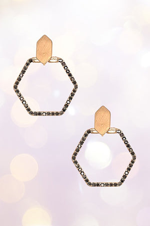 HEXAGON RHINESTONE PAVE POST EARRING