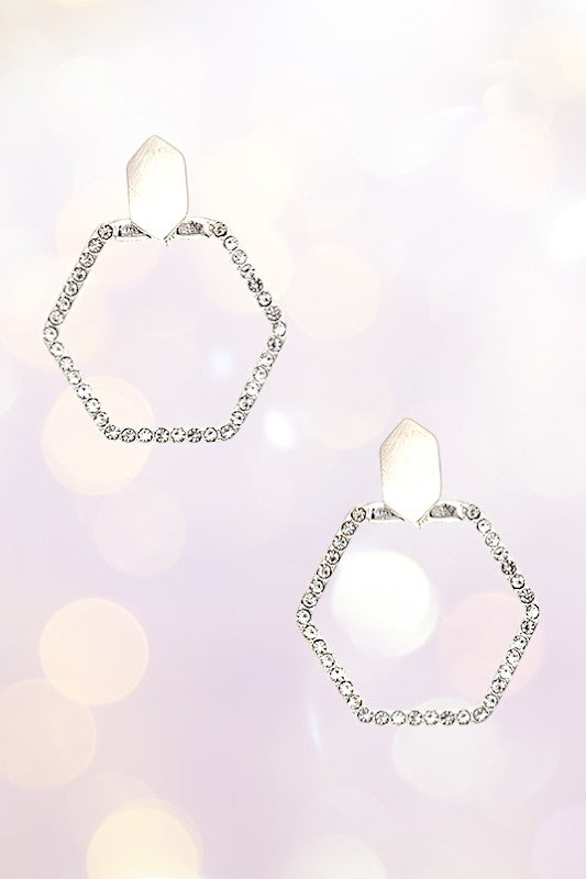 HEXAGON RHINESTONE PAVE POST EARRING