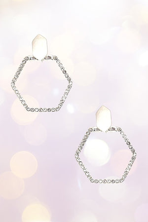 HEXAGON RHINESTONE PAVE POST EARRING