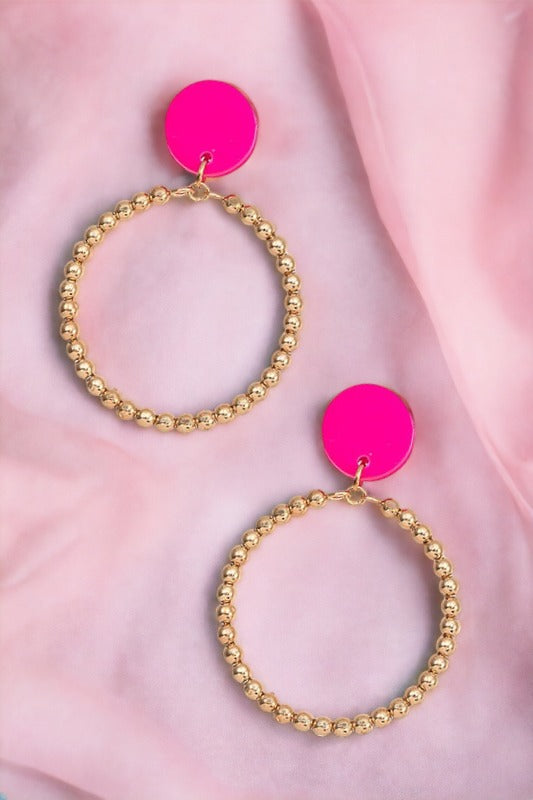 Round Bead Hoop Drop Earring