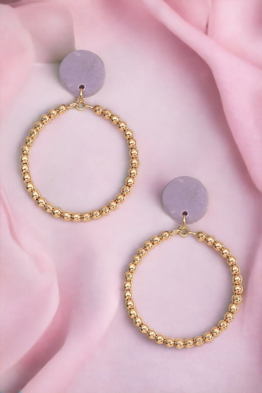 Round Bead Hoop Drop Earring