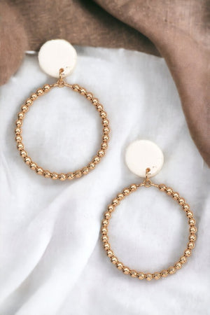 Round Bead Hoop Drop Earring