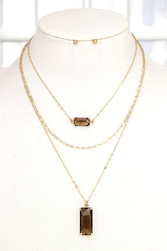 LAYERED GEM PENDANT NECKLACE SET