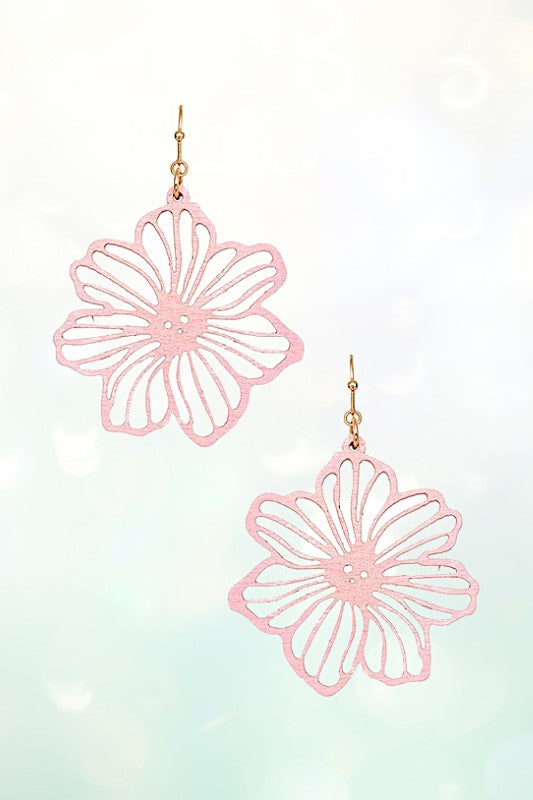 Wooden Floral Cut Out Dangle Earring