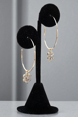 SEMI HOOP FLORAL CHARM DROP EARRING