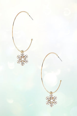 SEMI HOOP FLORAL CHARM DROP EARRING