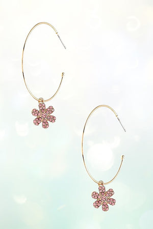 SEMI HOOP FLORAL CHARM DROP EARRING