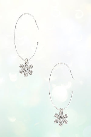 SEMI HOOP FLORAL CHARM DROP EARRING