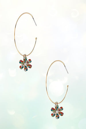 SEMI HOOP FLORAL CHARM DROP EARRING