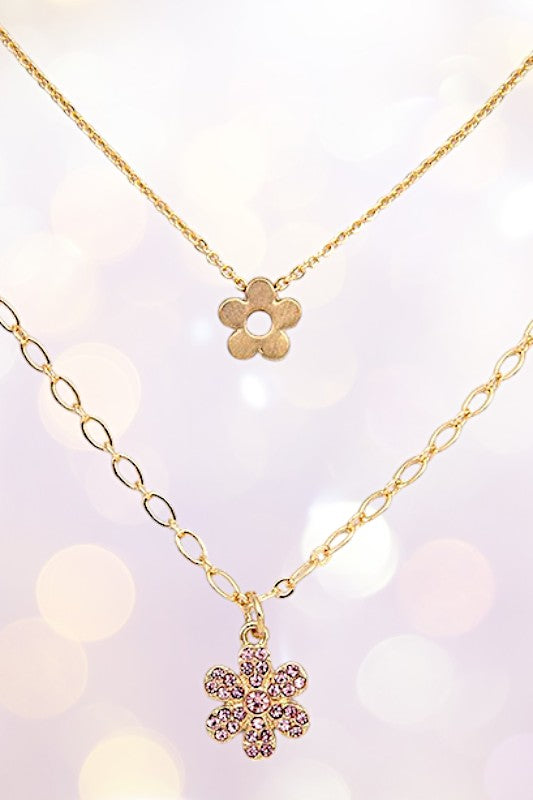 FLORAL GEM PENDANT LAYERED NECKLACE SET