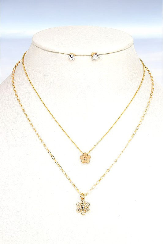 FLORAL GEM PENDANT LAYERED NECKLACE SET