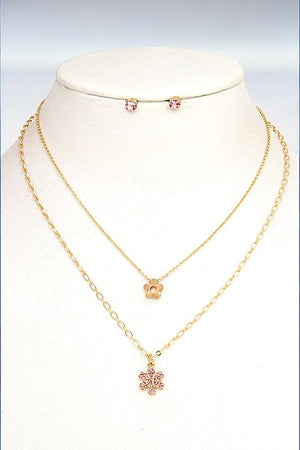 FLORAL GEM PENDANT LAYERED NECKLACE SET