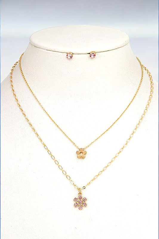 FLORAL GEM PENDANT LAYERED NECKLACE SET