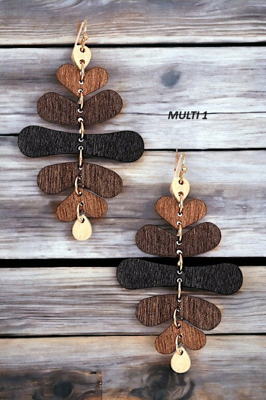 WOODEN LINK DROP EARRING