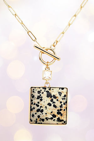 SQUARE SEMI PRECIOUS STONE PENDANT NECKLACE