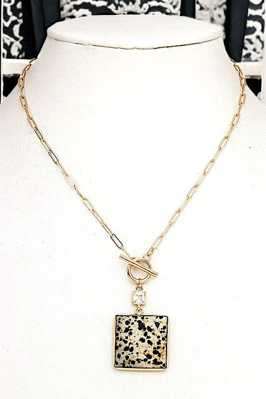 SQUARE SEMI PRECIOUS STONE PENDANT NECKLACE