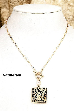 SQUARE SEMI PRECIOUS STONE PENDANT NECKLACE