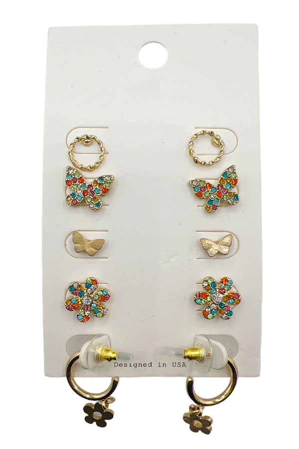 Mix Butterfly Floral Post Earring Set