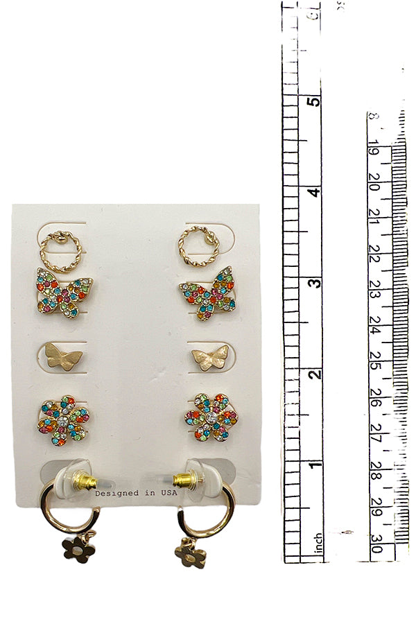 Mix Butterfly Floral Post Earring Set