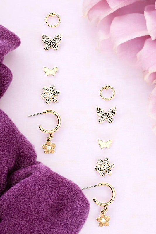 FLORAL BUTTERFLY MIX POST EARRING SET