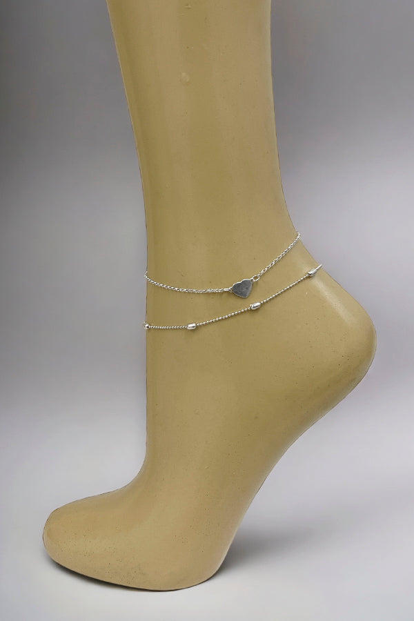 Chain Bead Heart Link Anklet