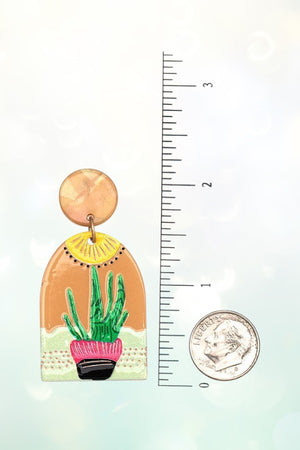 WESTERN THEME CACTUS POT ACCENT DROP EARRING