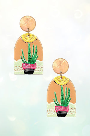 WESTERN THEME CACTUS POT ACCENT DROP EARRING