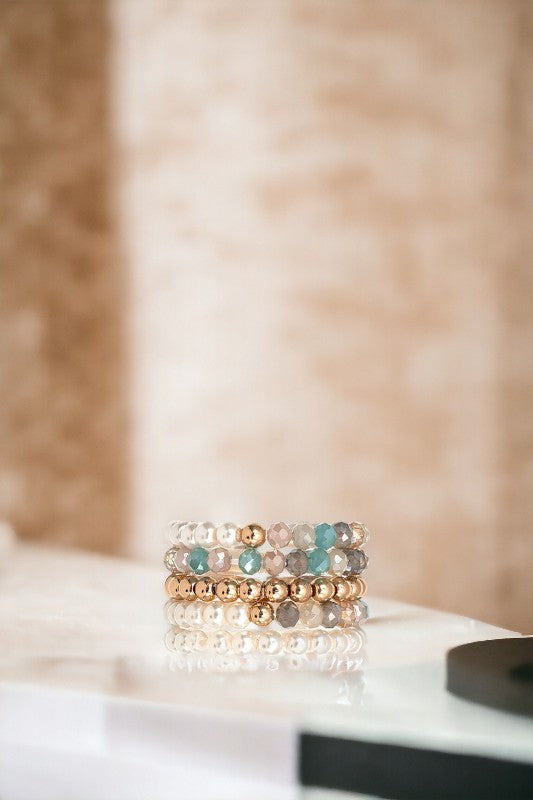 Glass Bead Pearl Accent Multi Ring Set