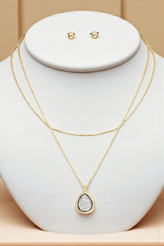 LAYERED TEARDROP PENDANT NECKLACE SET