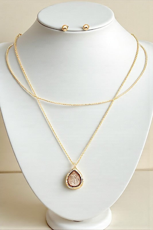 LAYERED TEARDROP PENDANT NECKLACE SET
