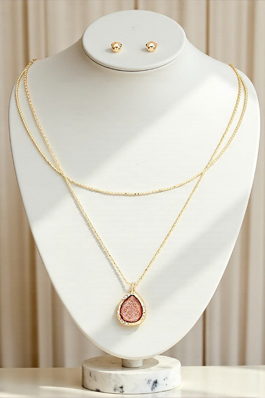 LAYERED TEARDROP PENDANT NECKLACE SET