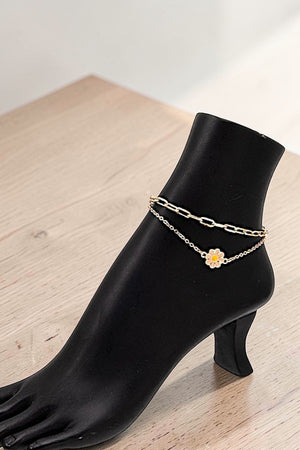 FLOWER CHARM LINK DOUBLE CHAIN ANKLET