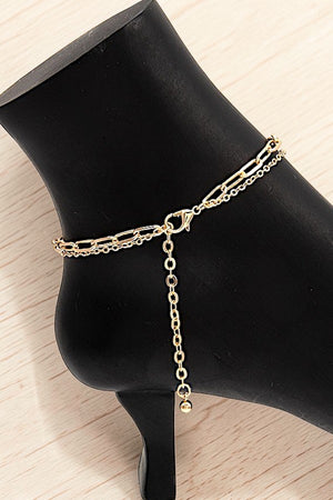 FLOWER CHARM LINK DOUBLE CHAIN ANKLET