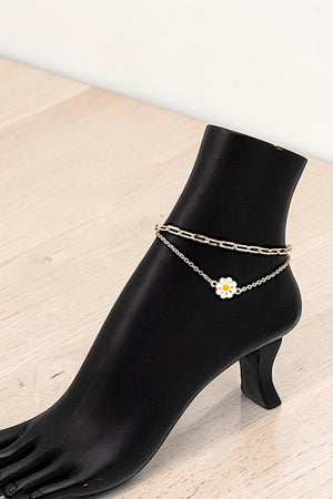 FLOWER CHARM LINK DOUBLE CHAIN ANKLET